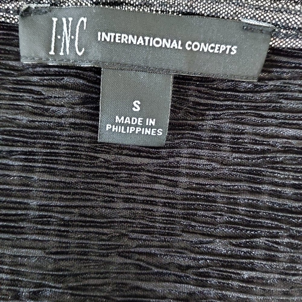 INC Metallic Top Womens size S Silver Round Neck Long Sleeve Twisted Hem - Picture 7 of 16